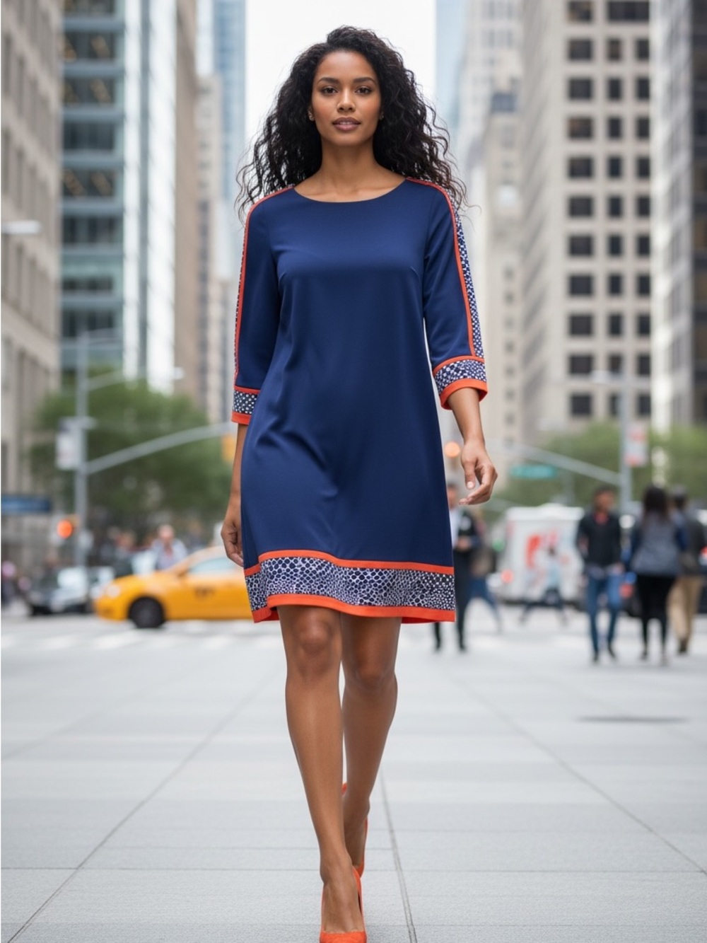 Michael Kors Navy Shift Dress with Orange Trim - Picture 2 of 6